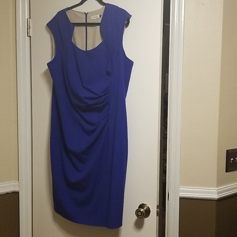 Calvin klein blue ruched dress